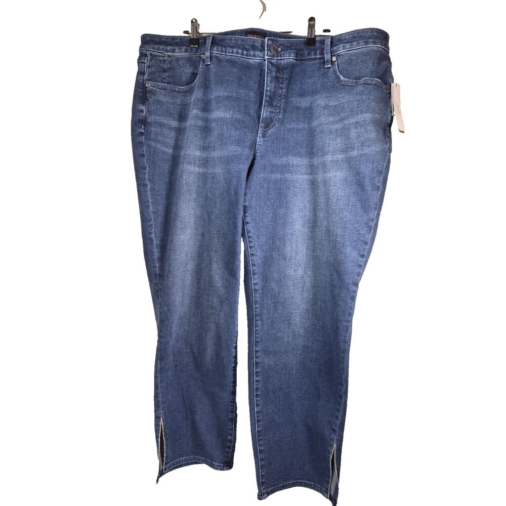 Talbots Slim Ankle Blue Jeans Denim w/Rhinestone Side Split Ankles Size 22W NWT